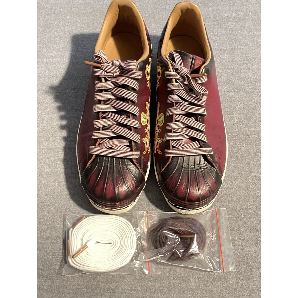 Adidas Limited Edition Floral Embroidered Burgundy Leather Sneakers Men 8.5 Rare